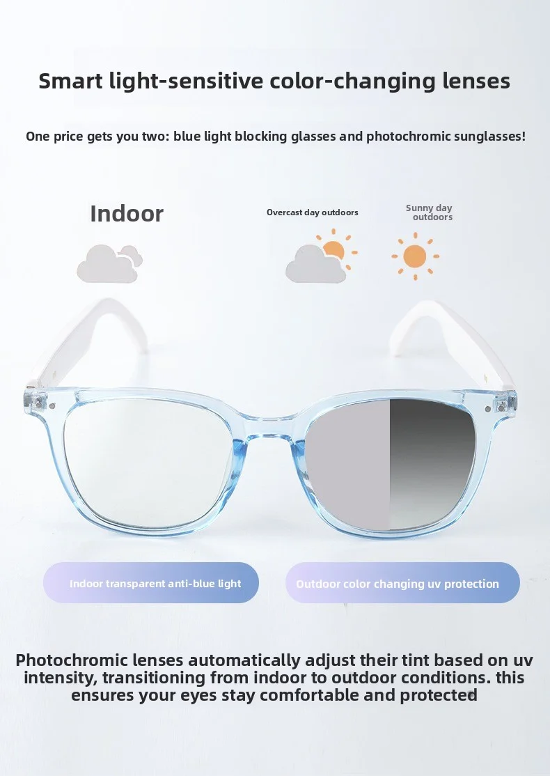 AI translation: Intelligent Bluetooth Glasses For cycling, driving, listening to music, making calls, and changing light colors
AI translation: Intelligent Bluetooth Glasses For cycling, driving, listening to music, making calls, and changing light colors