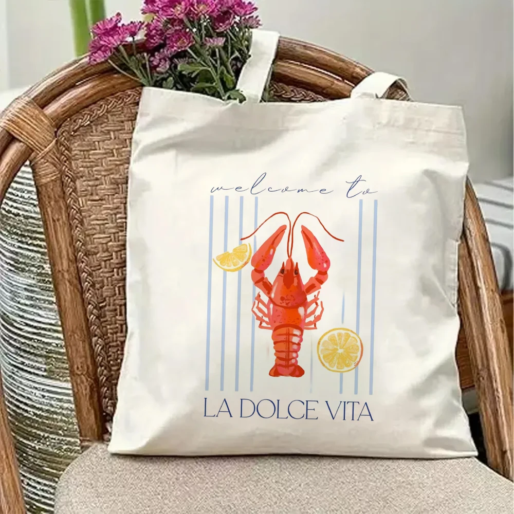 La Dolce Vita Canvas Tote Bag Vintage Italy Lobster Graphic Print Aesthetic Stripe Shoulder Purse Reusable Beach Bag Gift
La Dolce Vita Canvas Tote Bag Vintage Italy Lobster Graphic Print Aesthetic Stripe Shoulder Purse Reusable Beach Bag Gift