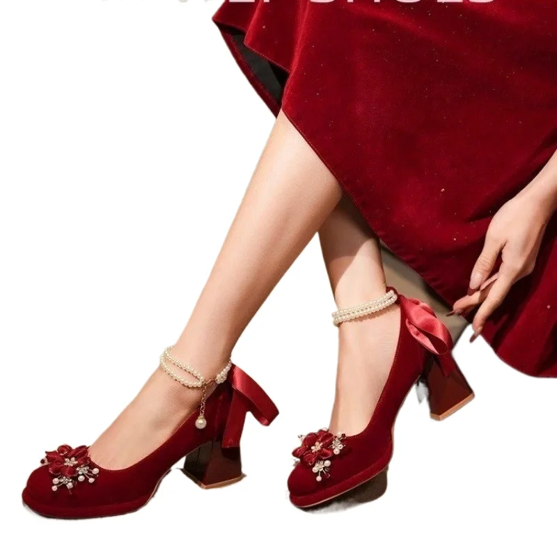 Mary Jane's Thick and High Heel Women's Shoes 2026 New Style Red Wedding Two-wear Wedding Dress
Mary Jane's Thick and High Heel Women's Shoes 2026 New Style Red Wedding Two-wear Wedding Dress