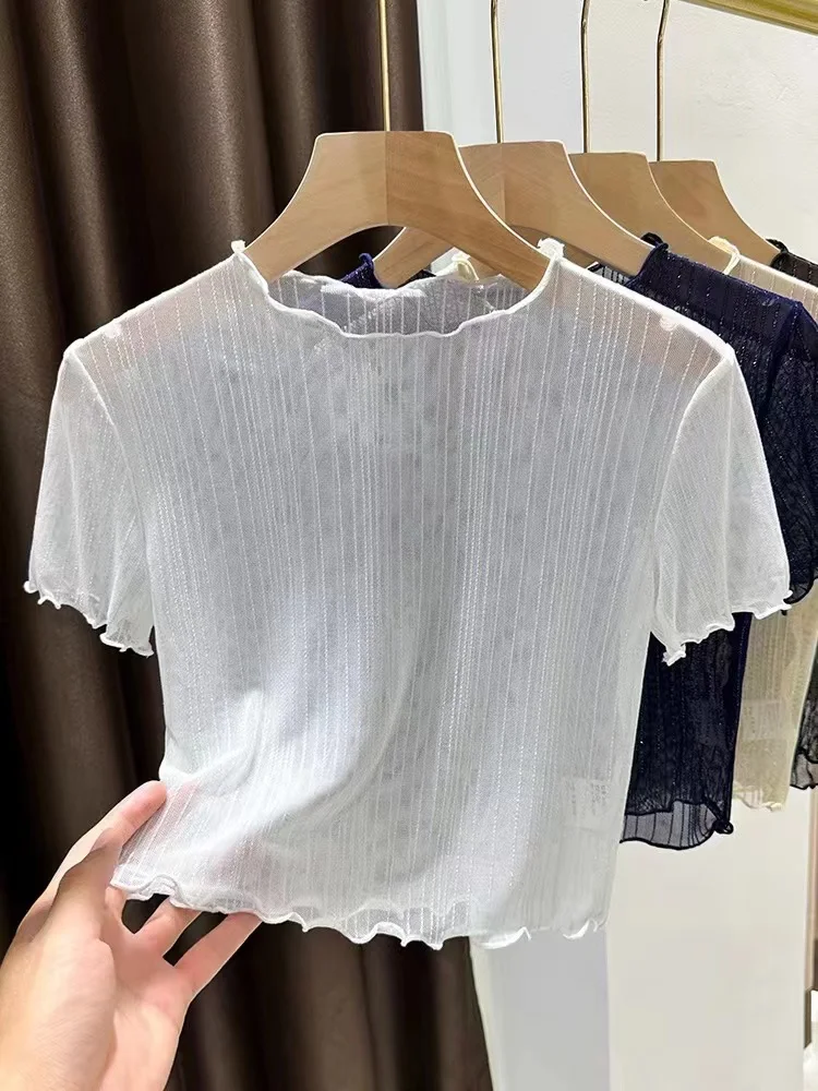 Summer New Style Women's Lace Camisole Tank Top Short Mesh Base Shirt Thin Fabric Halter Neck Line Striped Pattern Commute Style
Summer New Style Women's Lace Camisole Tank Top Short Mesh Base Shirt Thin Fabric Halter Neck Line Striped Pattern Commute Style