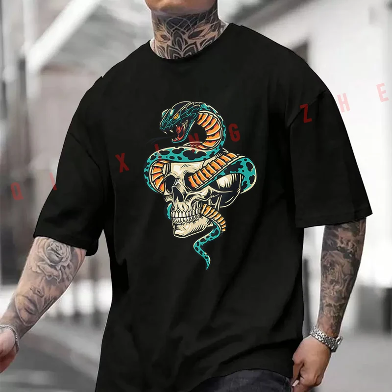 Snake And Skull Design Motorcycle Printed T-Shirt Men's Fashion Short Sleeve Exquisite Design Essential Top Tees
Snake And Skull Design Motorcycle Printed T-Shirt Men's Fashion Short Sleeve Exquisite Design Essential Top Tees