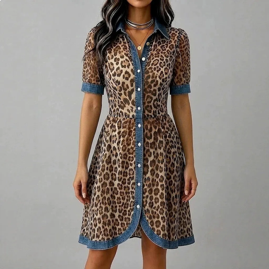 2026 leopard print long-sleeved dress women's loose denim splicing A-shaped dress dresses
2026 leopard print long-sleeved dress women's loose denim splicing A-shaped dress dresses