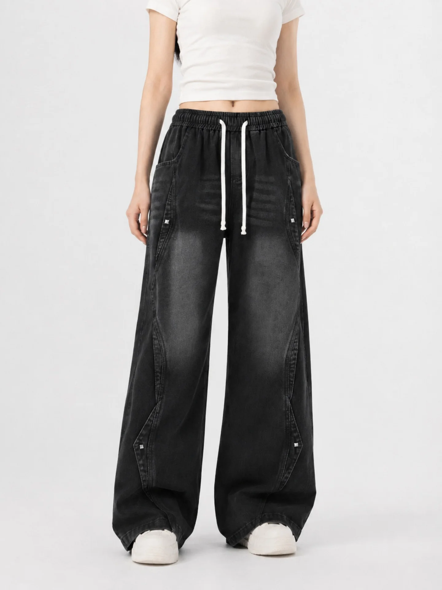 Retro Washed Wide Leg Jeans Men's Women's Drawstring Elastic Waist American Style Distressed Straight Leg Trousers
Retro Washed Wide Leg Jeans Men's Women's Drawstring Elastic Waist American Style Distressed Straight Leg Trousers