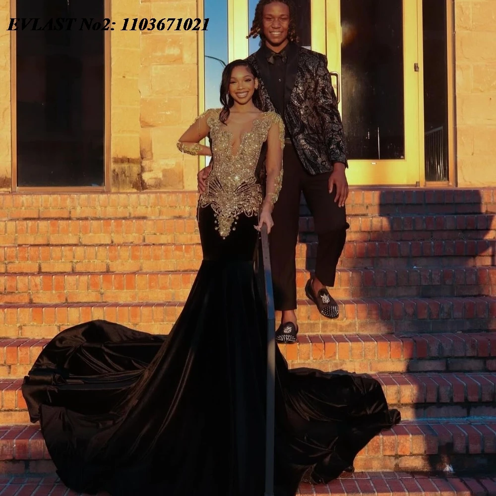 EVLAST Customized Sparkly Black Velvet Mermaid Prom Dress For Black Girls Gold Diamond Crystal Beaded Formal Party Gown E2P292
EVLAST Customized Sparkly Black Velvet Mermaid Prom Dress For Black Girls Gold Diamond Crystal Beaded Formal Party Gown E2P292