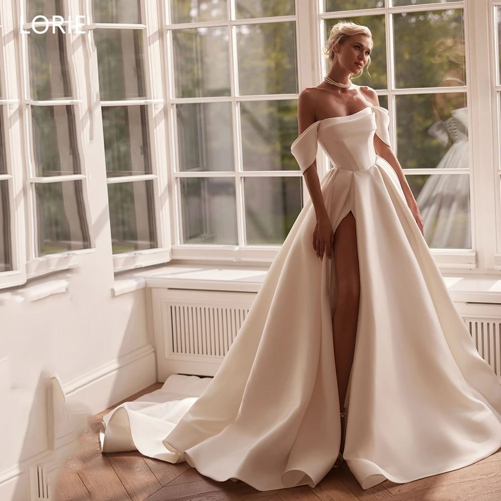 LORIE Elegant Satin Wedding Dresses Pleats Off The Shoulder Bride Prom Gown Draped A-Line Side Slit Bridal Gowns Customized
LORIE Elegant Satin Wedding Dresses Pleats Off The Shoulder Bride Prom Gown Draped A-Line Side Slit Bridal Gowns Customized