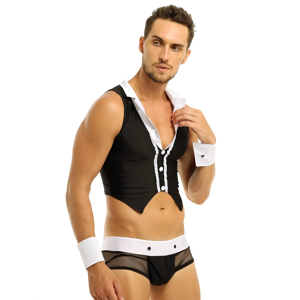5pcs Mens Sexy Maid Role Play Costume Outfits Tops Boxer Underwear With Collar Handcuffs Lingerie Set Coustume Outfit Sexy Set
5pcs Mens Sexy Maid Role Play Costume Outfits Tops Boxer Underwear With Collar Handcuffs Lingerie Set Coustume Outfit Sexy Set