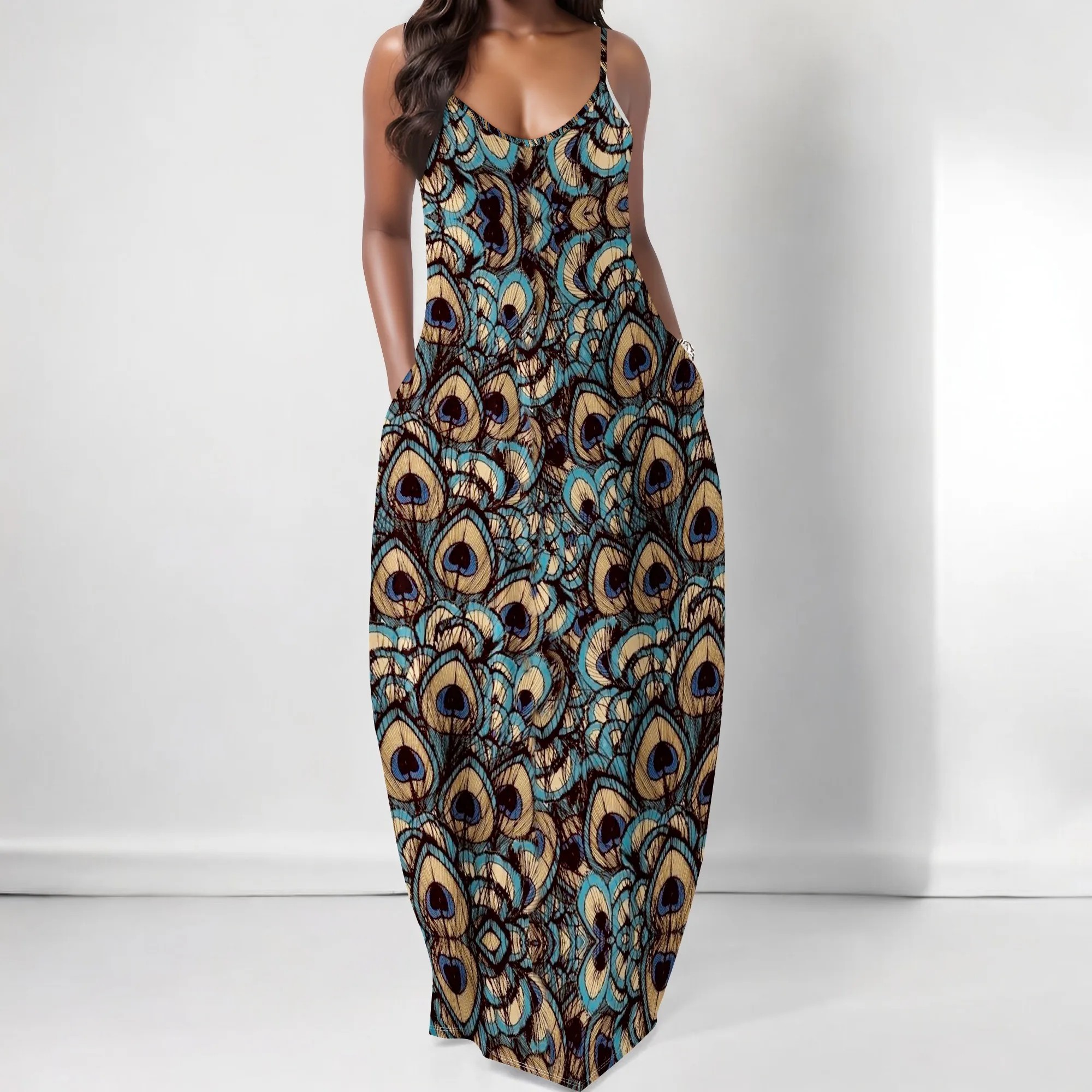 Peacock Print Boho Maxi Dress Women Spaghetti Strap Pockets Loose Fit Beach Holiday Dress 2025
Peacock Print Boho Maxi Dress Women Spaghetti Strap Pockets Loose Fit Beach Holiday Dress 2025