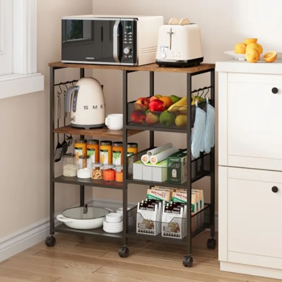 Kitchen Island Cart on Wheels - 4 Tier Rolling Kitchen Table Cart with Storage Shelves 6 Removable Hooksand Locking Casters Cof
Kitchen Island Cart on Wheels - 4 Tier Rolling Kitchen Table Cart with Storage Shelves 6 Removable Hooksand Locking Casters Cof