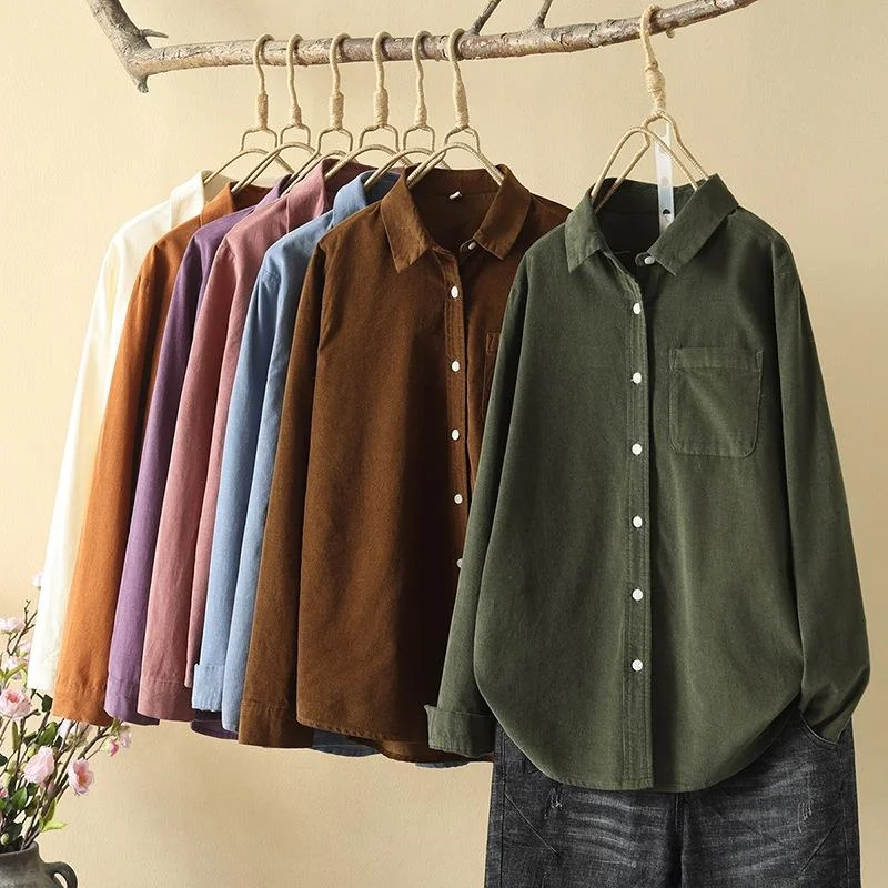 Corduroy Long Sleeve Shirt Women Casual Loose Fashion Spring Autumn Student Jacket Commute Style Pure Color Splicing Process
Corduroy Long Sleeve Shirt Women Casual Loose Fashion Spring Autumn Student Jacket Commute Style Pure Color Splicing Process