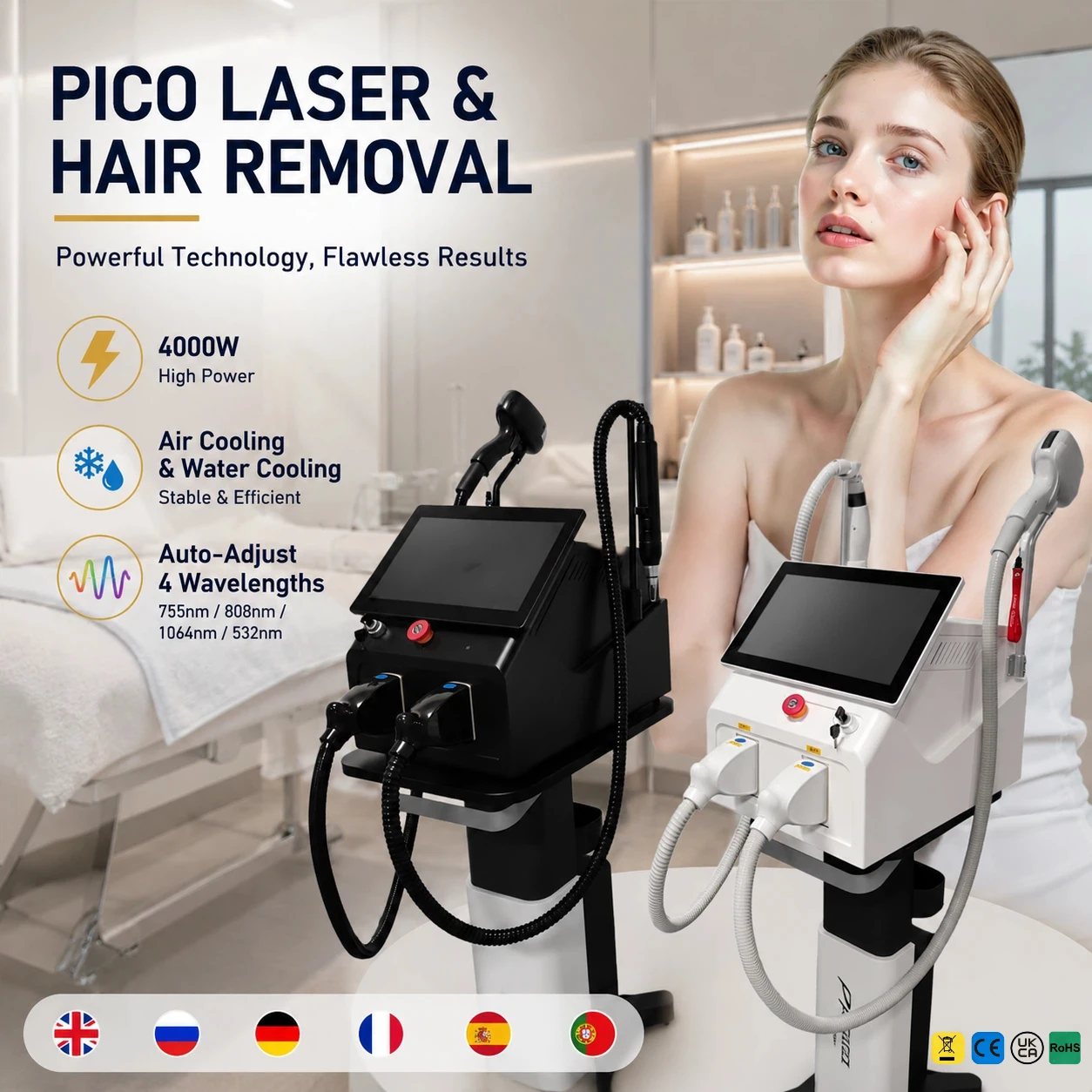 808nm Diode & Pico Tattoo Removal Machine 2in1 Painless Permanent Hair Removal Device Beauty Machine Pico Skin Rejuvenation
808nm Diode & Pico Tattoo Removal Machine 2in1 Painless Permanent Hair Removal Device Beauty Machine Pico Skin Rejuvenation