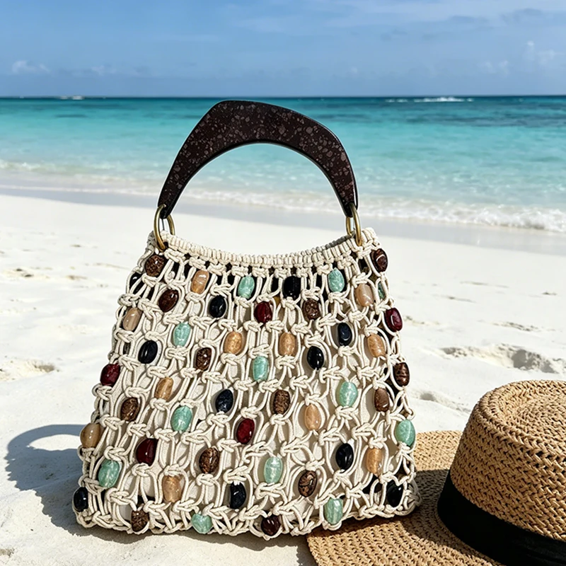 Handmade Woven Beaded Lattice Handbag,high-end Fashion Openwork Bag With Wooden Handle,niche Casual Large Capacity Shoulder Bags
Handmade Woven Beaded Lattice Handbag,high-end Fashion Openwork Bag With Wooden Handle,niche Casual Large Capacity Shoulder Bags
