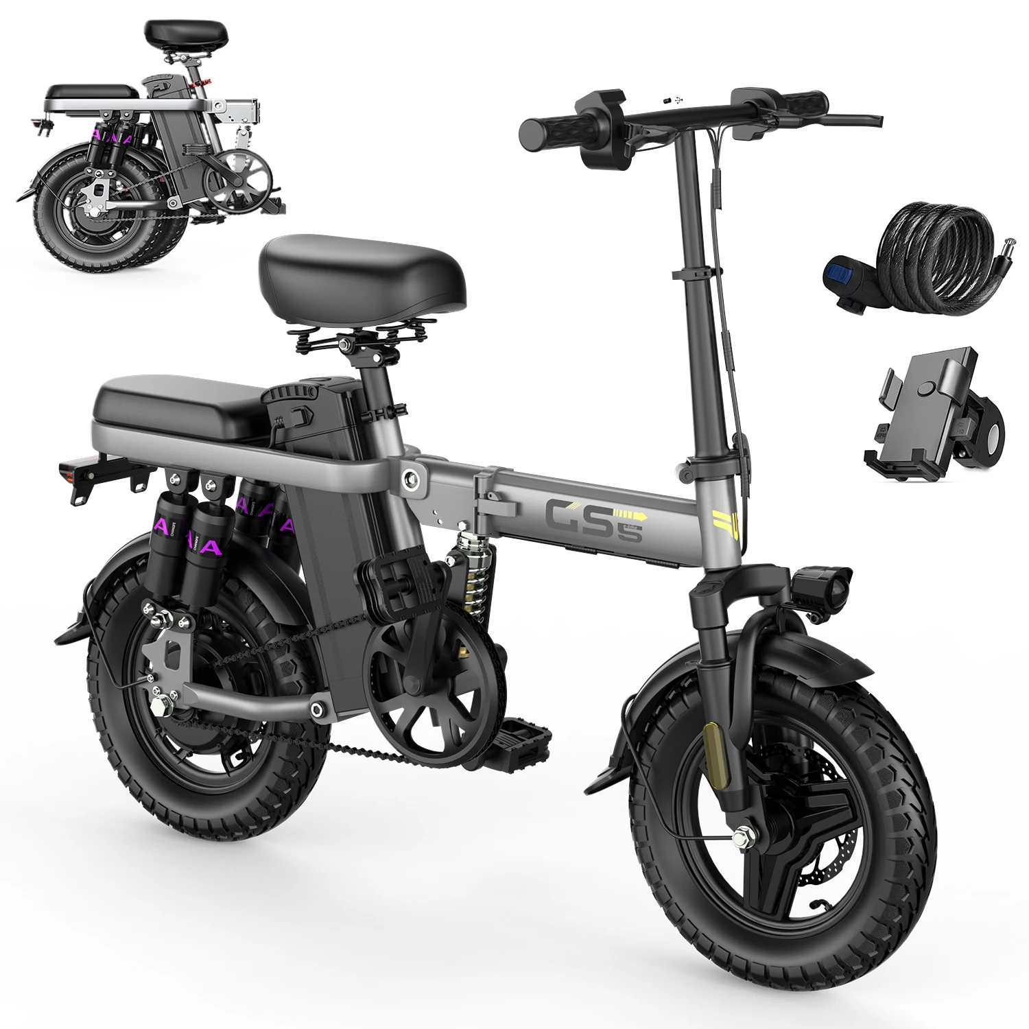 Versatile Folding Electric Bike for City & Beyond, 700W Motor, Up to 32 Miles, 20 MPH, 14" Airless Tires for Hassle-Free Commute
Versatile Folding Electric Bike for City & Beyond, 700W Motor, Up to 32 Miles, 20 MPH, 14" Airless Tires for Hassle-Free Commute