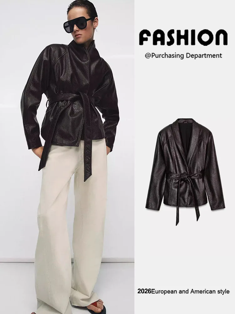 Spring New Arrival Women's Fashionable High Collar Belted Leather Effect Jacket Elegant Personality Long Sleeve Short Coat
Spring New Arrival Women's Fashionable High Collar Belted Leather Effect Jacket Elegant Personality Long Sleeve Short Coat