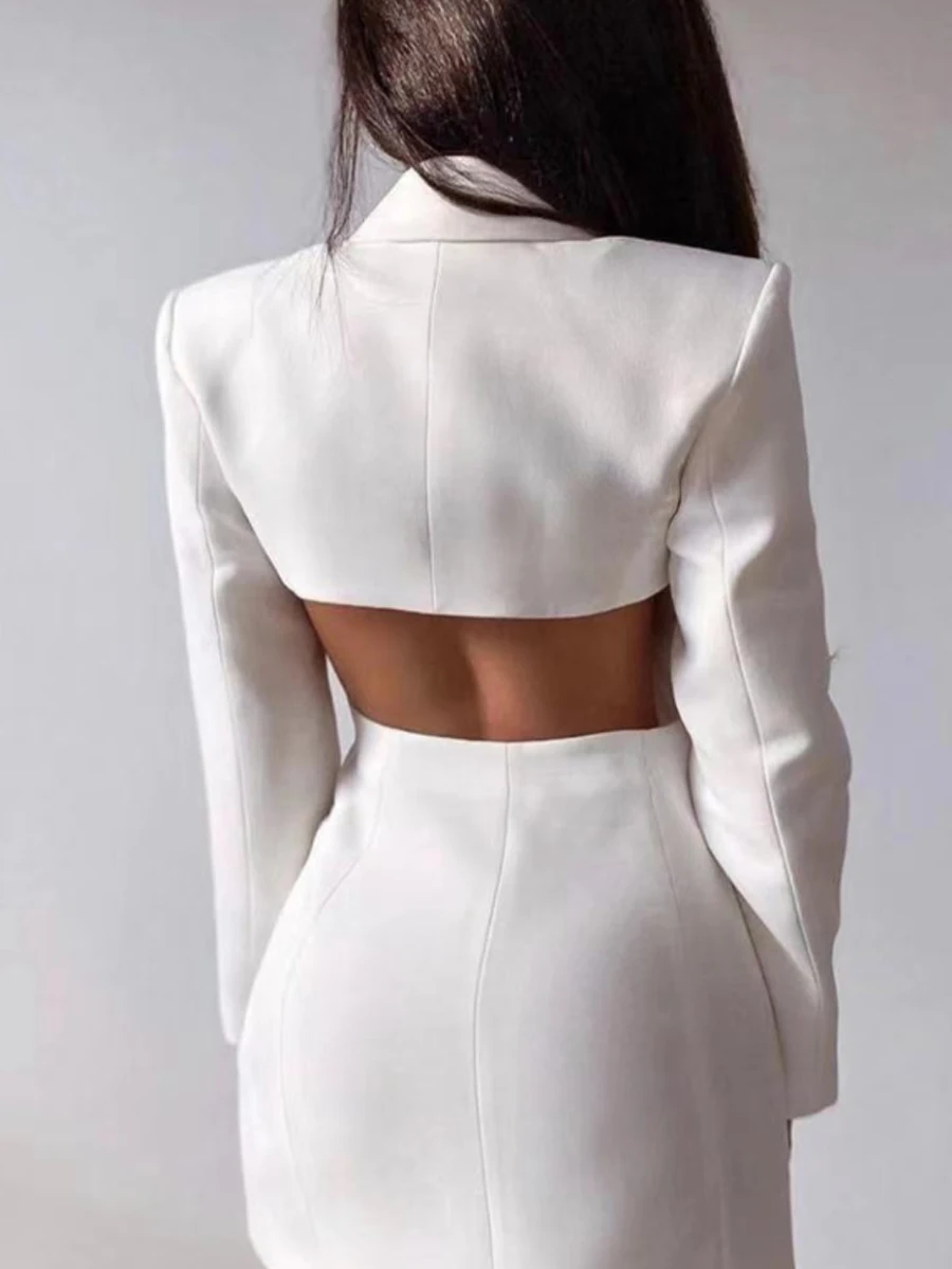 Women Notched Collar Long Sleeve Backless Blazer Dress
Women Notched Collar Long Sleeve Backless Blazer Dress