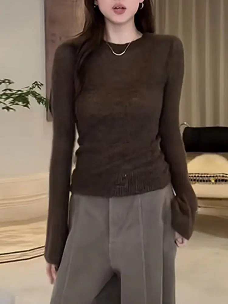 Модный женский трикотажный топ с длинным рукавом и круглым вырезом, облегающий, очень красивый, в корейском стиле, для весеннего повседневного образа
Модный женский трикотажный топ с длинным рукавом и круглым вырезом, облегающий, очень красивый, в корейском стиле, для весеннего повседневного образа