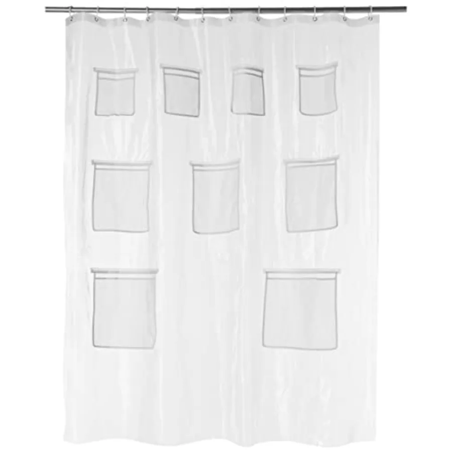 8-Gauge PEVA Shower Curtain or Liner with Mesh Storage Pockets - 72" x 72", Clear
8-Gauge PEVA Shower Curtain or Liner with Mesh Storage Pockets - 72" x 72", Clear