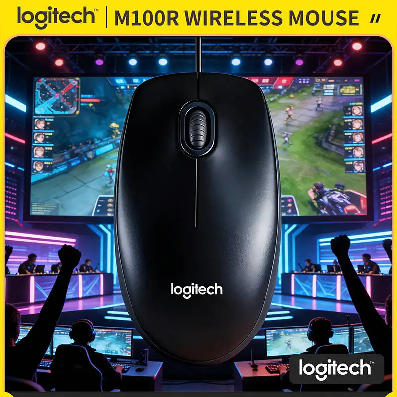 Logitech M100R USB Wired Mouse 1000DPI Optical Sensor Comfort Grip 1.8m Cable Ambidextrous Fit Left Right Hand User