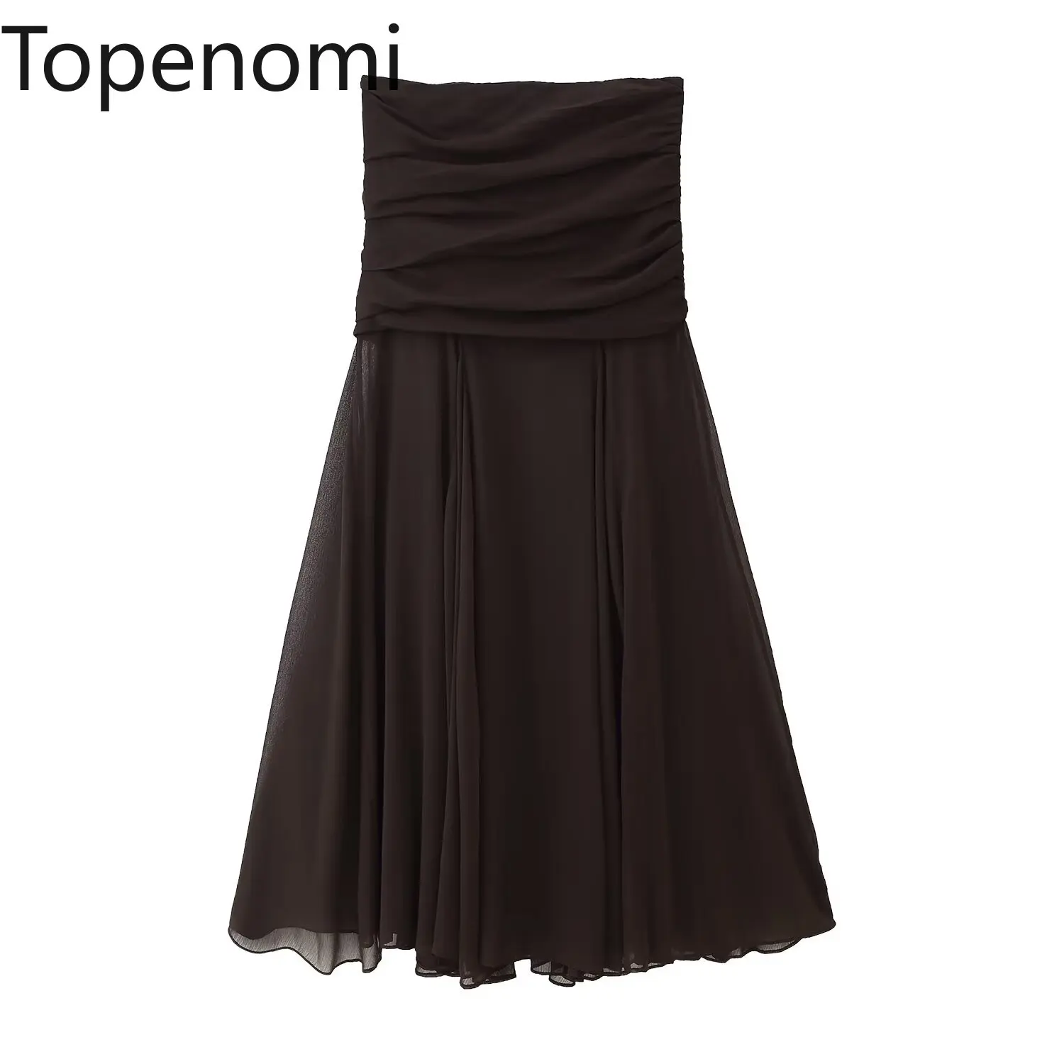 Topenomi Simple Black Strapless Party Dress Women 2025 Summer Fashion Transparent Folds Waist Slim Fit A-line Mid Length Dresses
Topenomi Simple Black Strapless Party Dress Women 2025 Summer Fashion Transparent Folds Waist Slim Fit A-line Mid Length Dresses