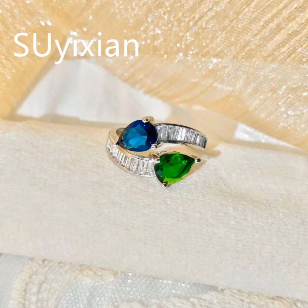 925 Sterling Silver Fashion Temperament Blue Green Water Drop Zircon Ring with Adjustable Opening Birthday Anniversary Gift
925 Sterling Silver Fashion Temperament Blue Green Water Drop Zircon Ring with Adjustable Opening Birthday Anniversary Gift