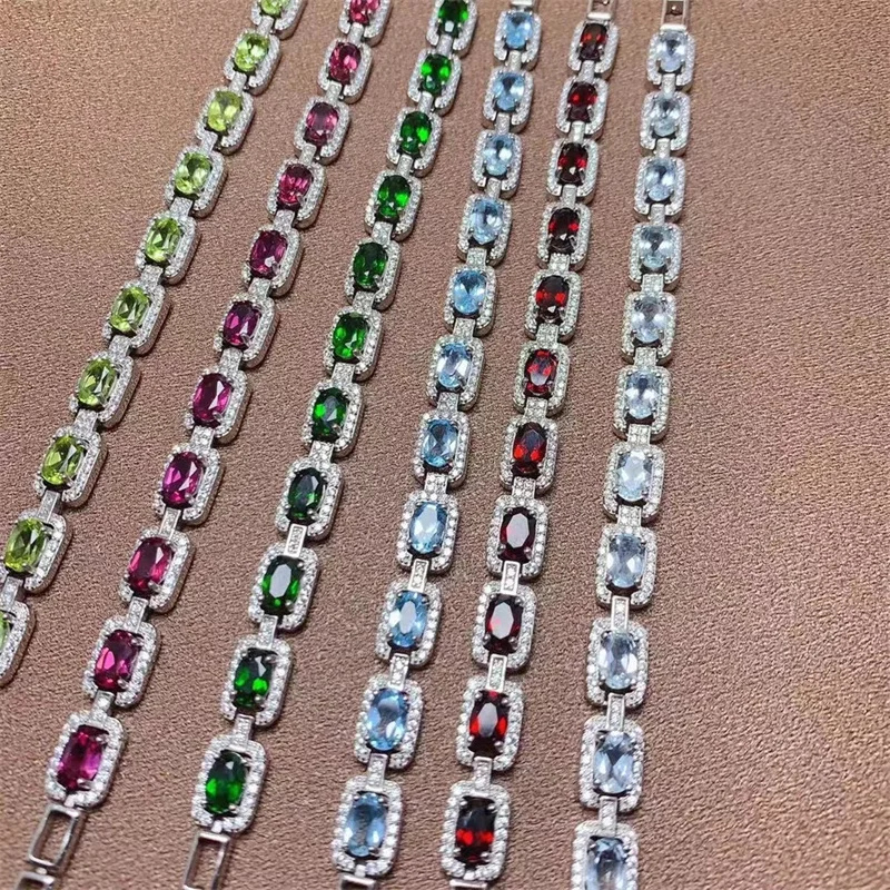 Original 925 Sterling Silver Natural Bracelet for Women Aquamarine Diopside Garnet Topaz Peridot 15+3cm with Certificate
Original 925 Sterling Silver Natural Bracelet for Women Aquamarine Diopside Garnet Topaz Peridot 15+3cm with Certificate