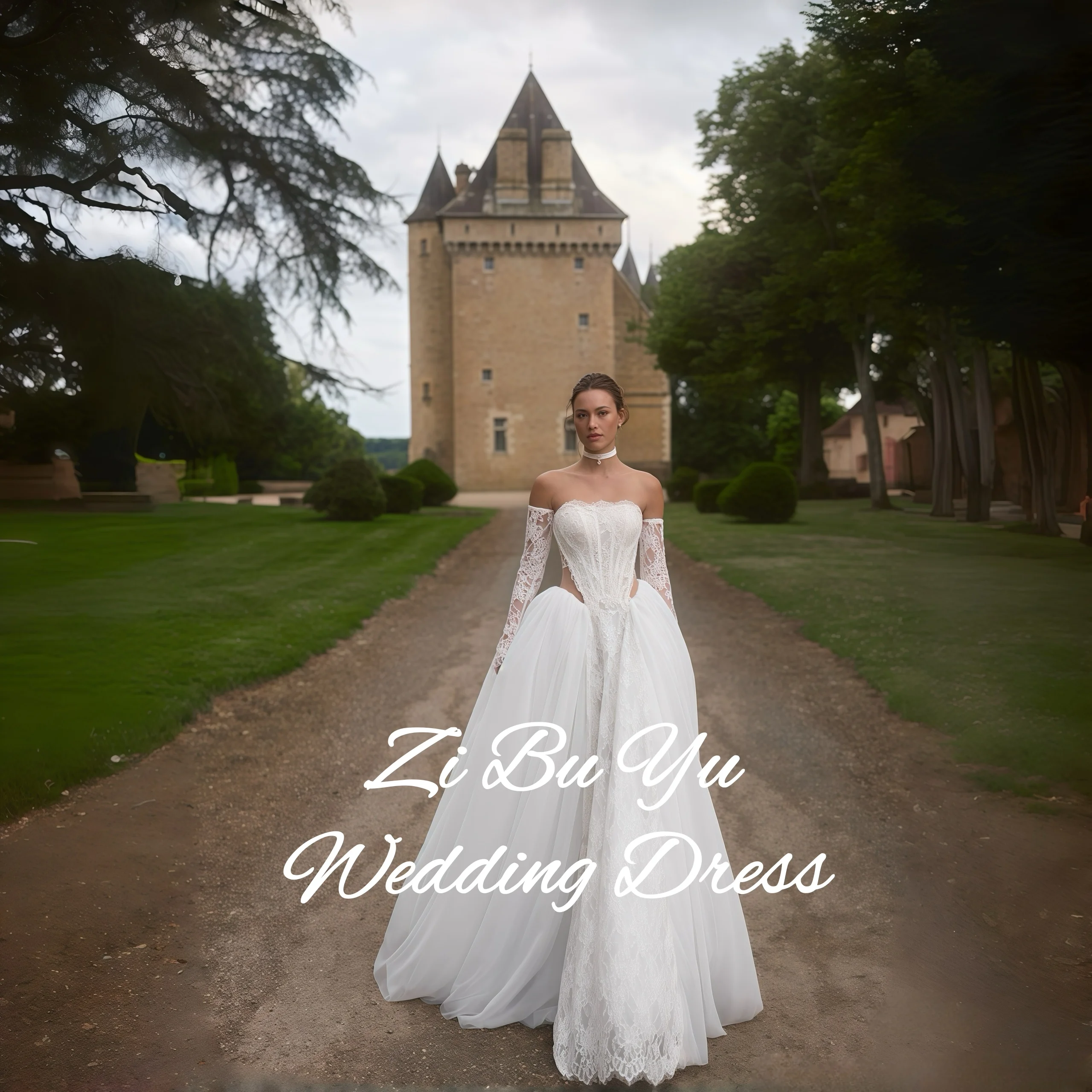 ZIBUYU Customized Luxury Wedding Dress Strapless Sweetheart Neckline Lace Applique Sheer Side Detachable Long Sleeve Bridal Gown
ZIBUYU Customized Luxury Wedding Dress Strapless Sweetheart Neckline Lace Applique Sheer Side Detachable Long Sleeve Bridal Gown