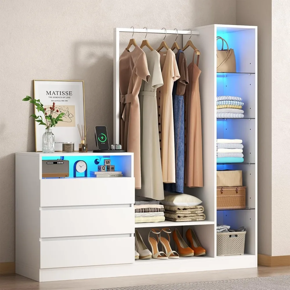 Armoire Wardrobe Closet with Hanging Rod & 3 Drawers, Large Clothing Storage Cabinet with Charging Station & Led Lights
Armoire Wardrobe Closet with Hanging Rod & 3 Drawers, Large Clothing Storage Cabinet with Charging Station & Led Lights