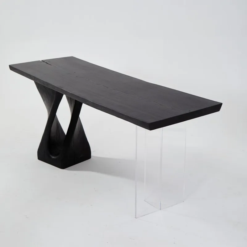 Carbonized wood piers, large board table, tripod, black wabi-sabi
Carbonized wood piers, large board table, tripod, black wabi-sabi