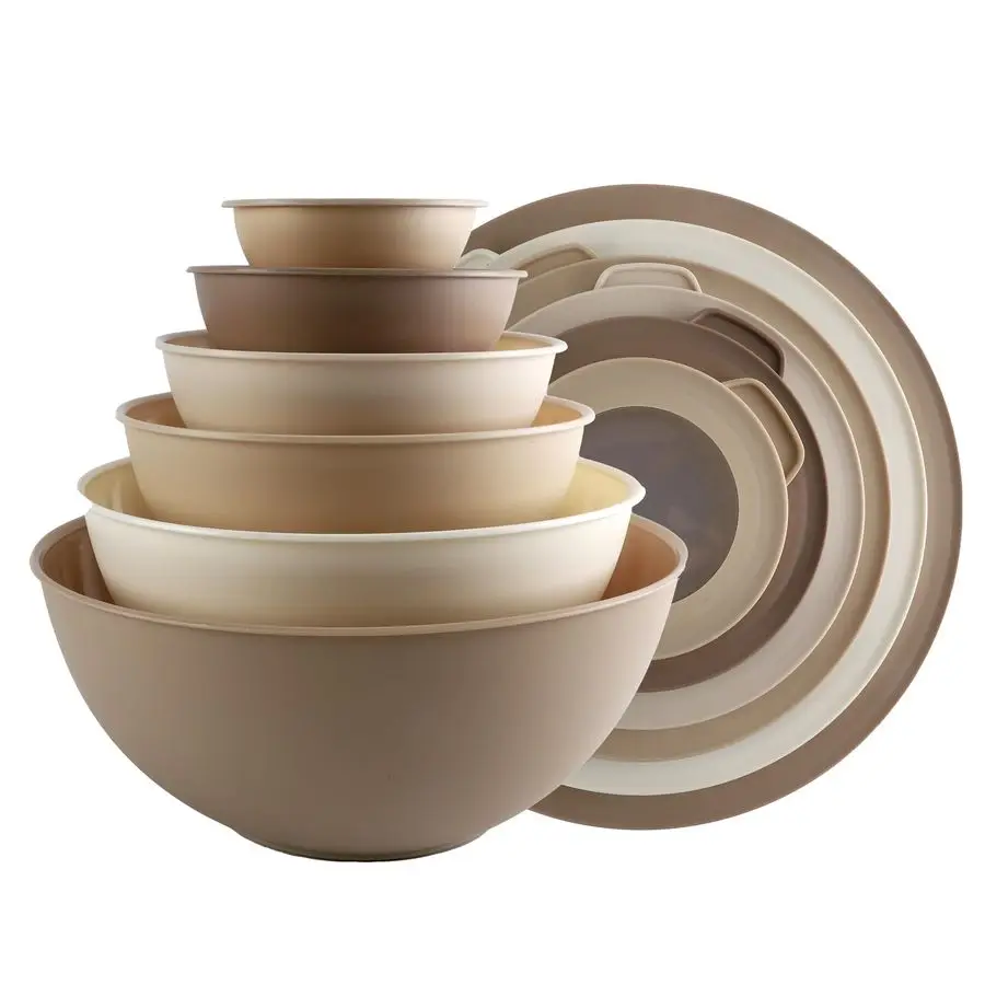 Mixing Bowls with TPR Lids 12 Piece Plastic Nesting Bowls Set includes 6 Prep Bowls and 6 Lids, Microwave Safe Brown
Mixing Bowls with TPR Lids 12 Piece Plastic Nesting Bowls Set includes 6 Prep Bowls and 6 Lids, Microwave Safe Brown