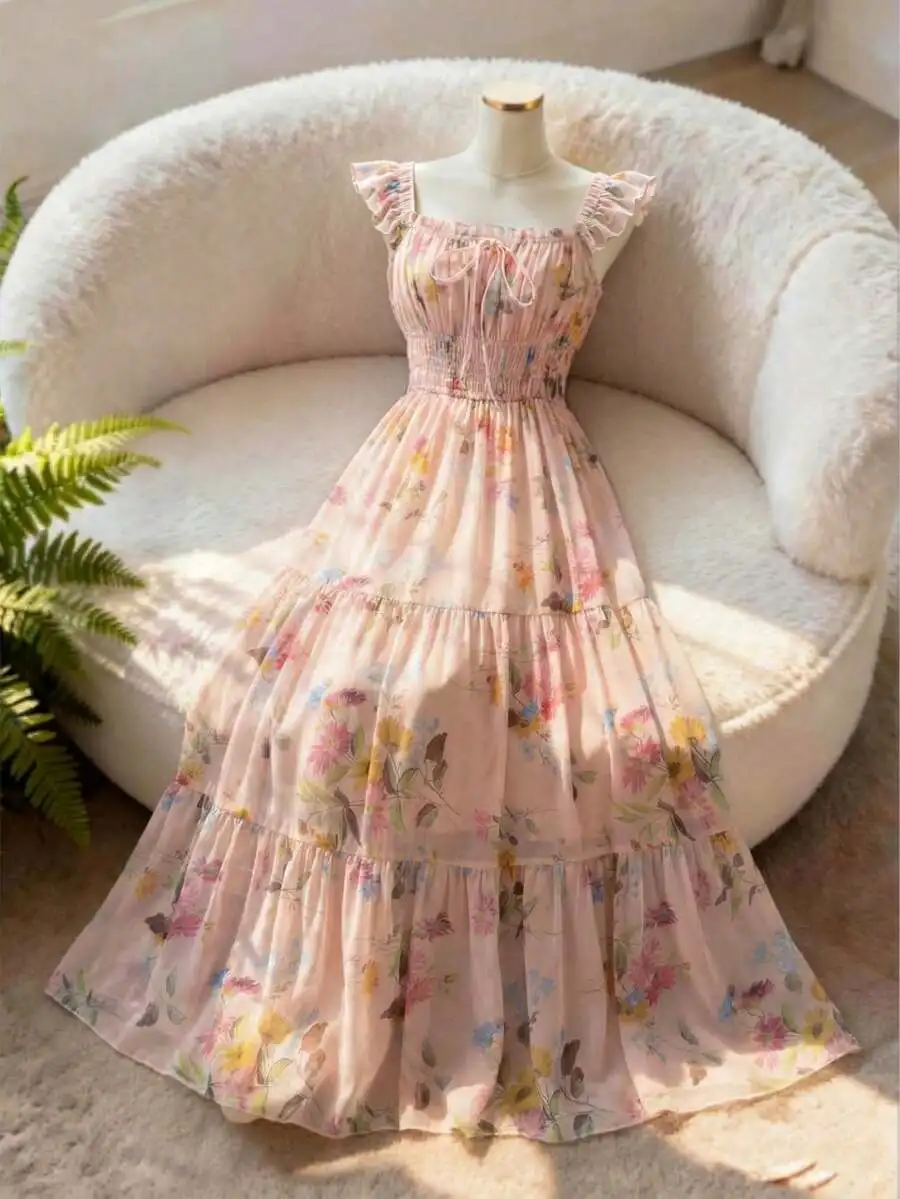 Womens Chiffon Floral Ruffle Sleeveless A-Line Maxi Dress
Womens Chiffon Floral Ruffle Sleeveless A-Line Maxi Dress