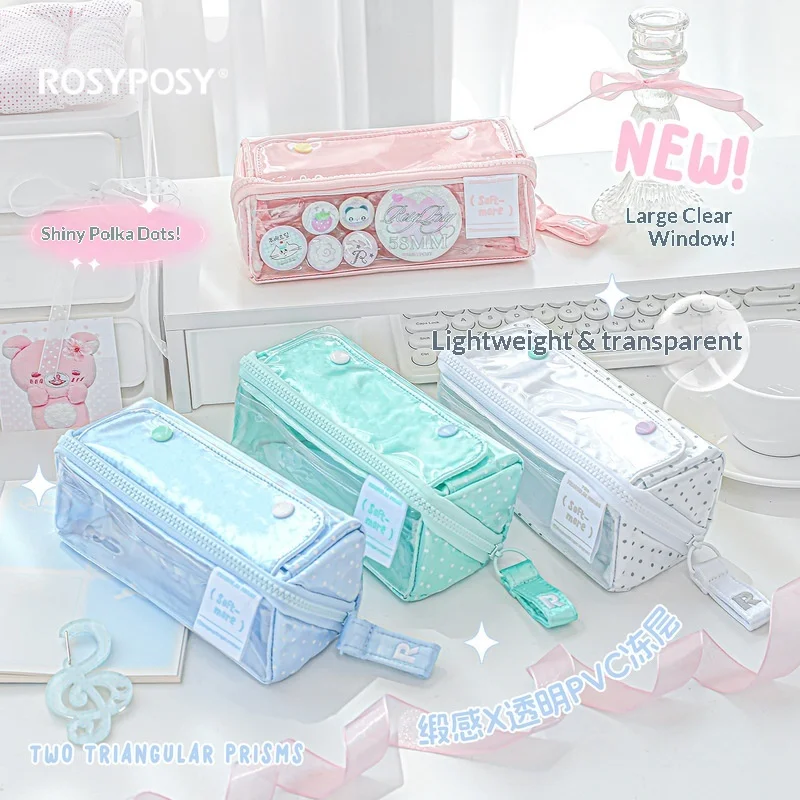Rosyposy Pencil Case Prism Shine Polka Dot Large Capacity Clear Pvc Window Satin Texture Stationery Organizer Daily Use
Rosyposy Pencil Case Prism Shine Polka Dot Large Capacity Clear Pvc Window Satin Texture Stationery Organizer Daily Use