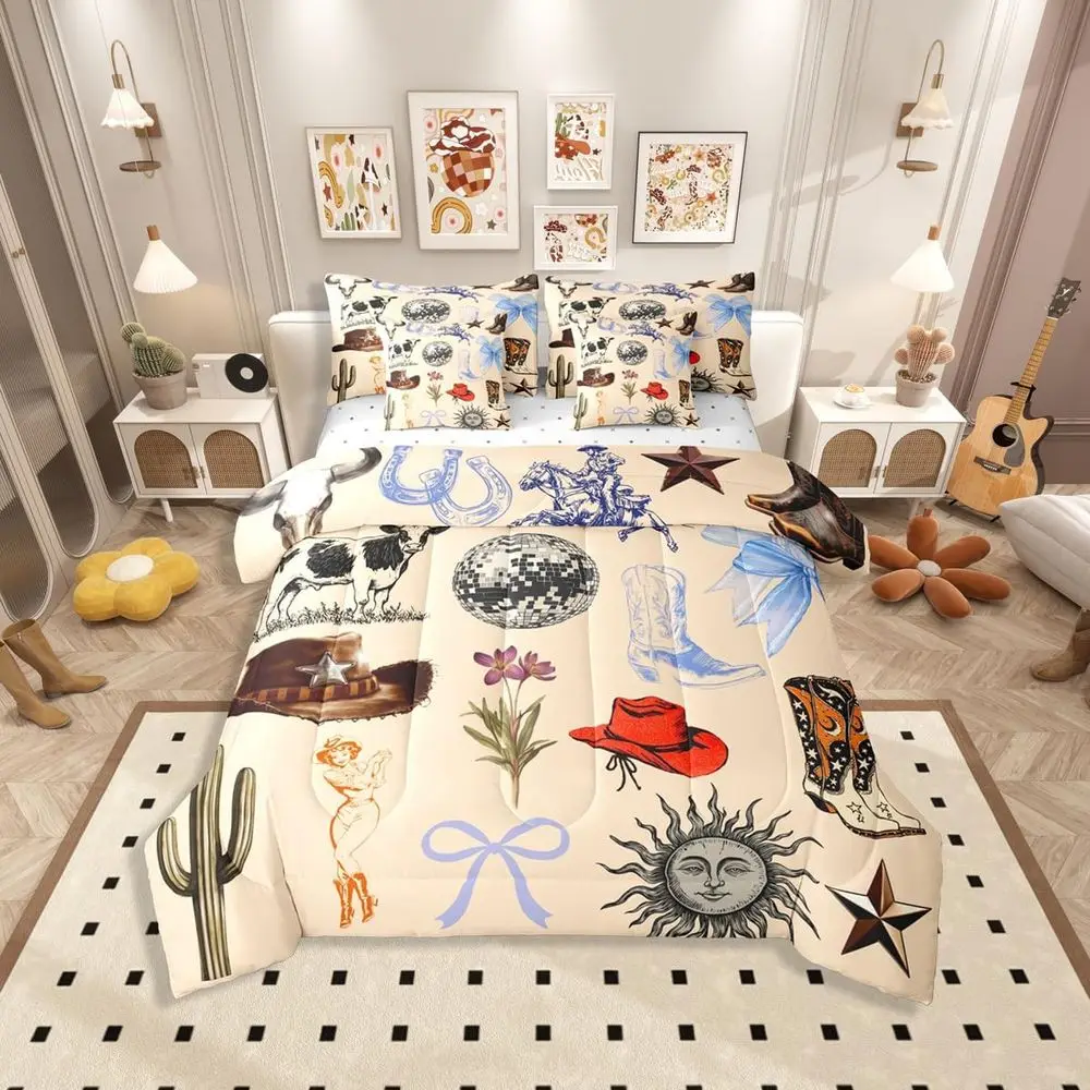 Western Cowgirl Bedding Set King Size with Boots & Bows Comforter, Sheets for Girls, Kids, Adults - Southwestern Wild West Bed i
Western Cowgirl Bedding Set King Size with Boots & Bows Comforter, Sheets for Girls, Kids, Adults - Southwestern Wild West Bed i