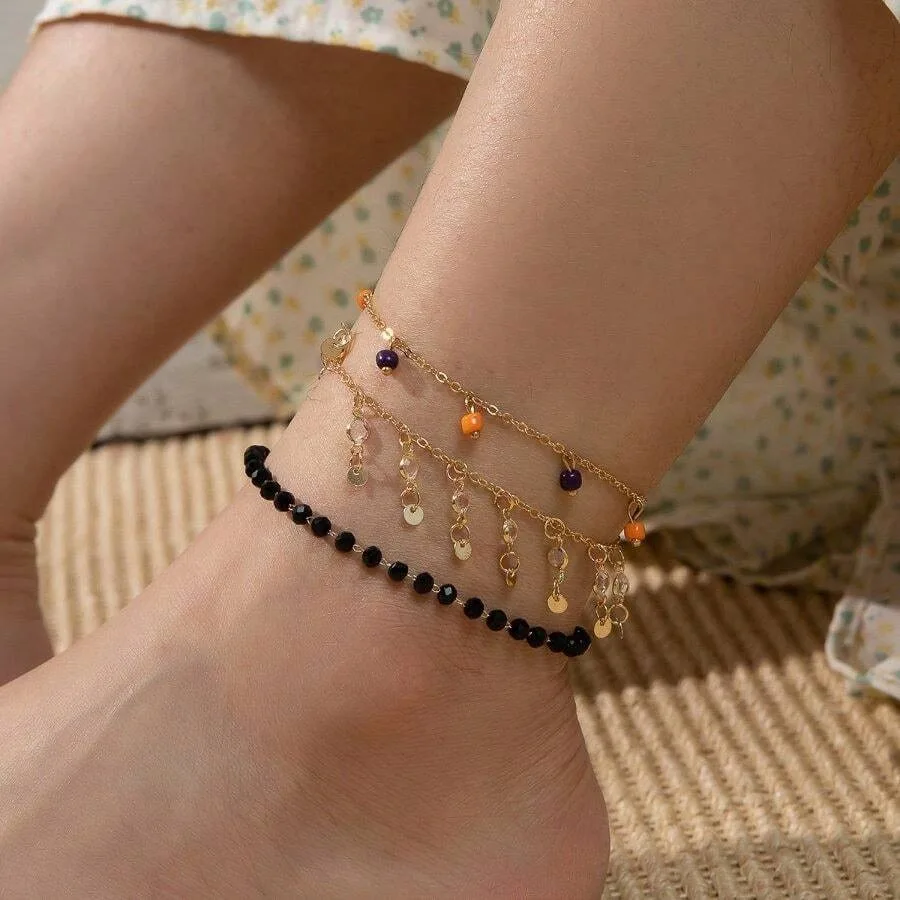 Hemias Style Black Crystal Beaded Anklet Round Pendant Rhinestone Foot Ornament
Hemias Style Black Crystal Beaded Anklet Round Pendant Rhinestone Foot Ornament