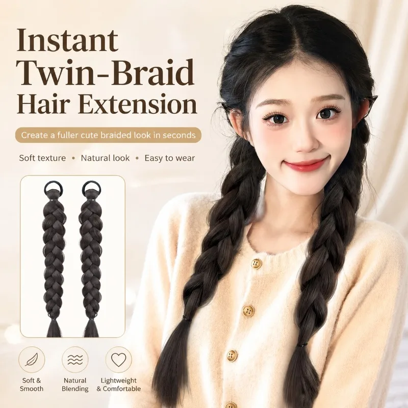 2Pcs Braided Ponytail Hair Extensions Elastic Hair Tie, Synthetic Twin Braid Hairpiece for Women Girls Daily Cosplay Styling Wig
2Pcs Braided Ponytail Hair Extensions Elastic Hair Tie, Synthetic Twin Braid Hairpiece for Women Girls Daily Cosplay Styling Wig