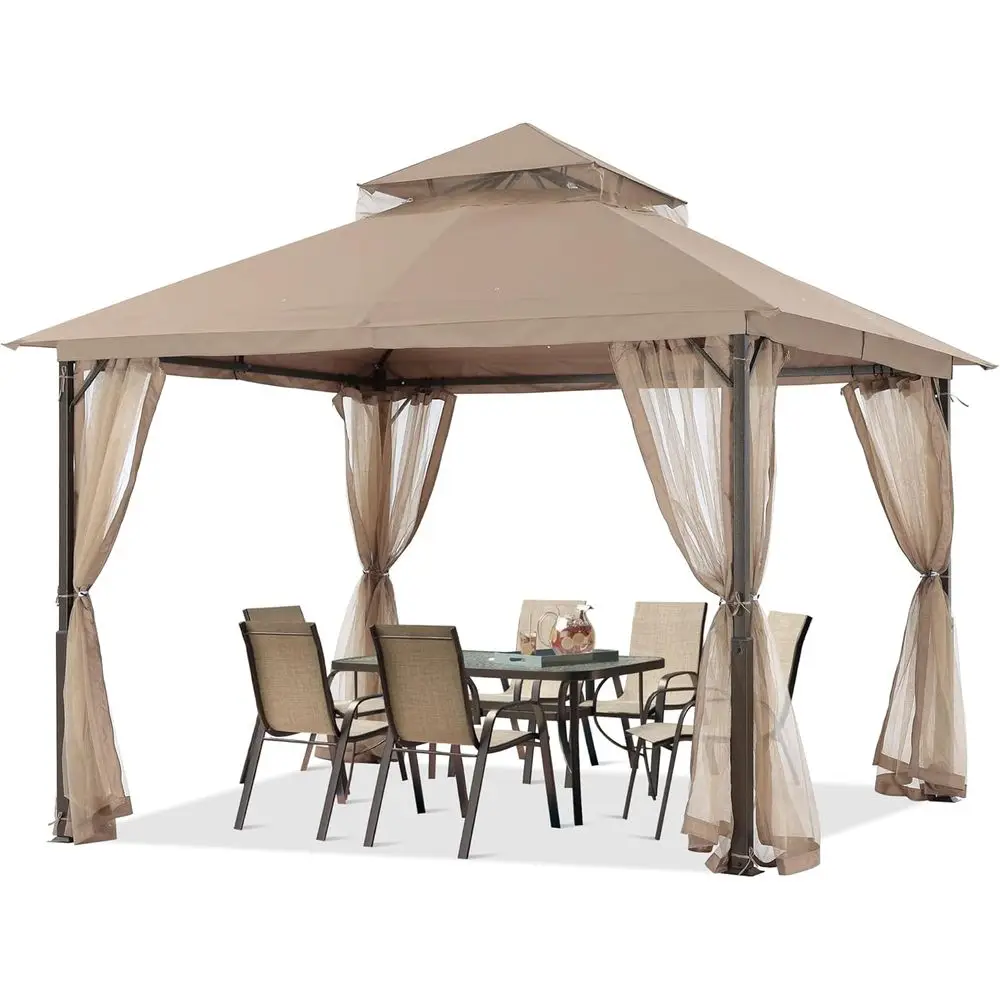 11x11 Khaki Outdoor Patio Gazebo with Double Roof and Mosquito Netting
11x11 Khaki Outdoor Patio Gazebo with Double Roof and Mosquito Netting