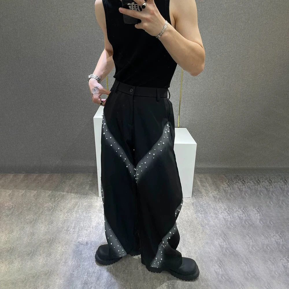 Mens Trousers Pearl Spray Painting Stage Performance Pants Streetwear Niche Nightclub Ballroom Casual Straight Pants Men'S Wear
Mens Trousers Pearl Spray Painting Stage Performance Pants Streetwear Niche Nightclub Ballroom Casual Straight Pants Men'S Wear