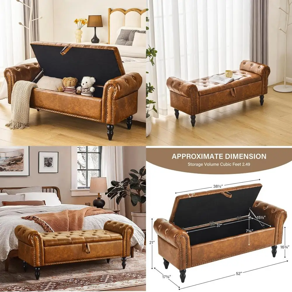 Bedroom Storage Ottoman with Faux Leather Upholstery, End of Bed Bench for Living Room and Bedrooms
Bedroom Storage Ottoman with Faux Leather Upholstery, End of Bed Bench for Living Room and Bedrooms