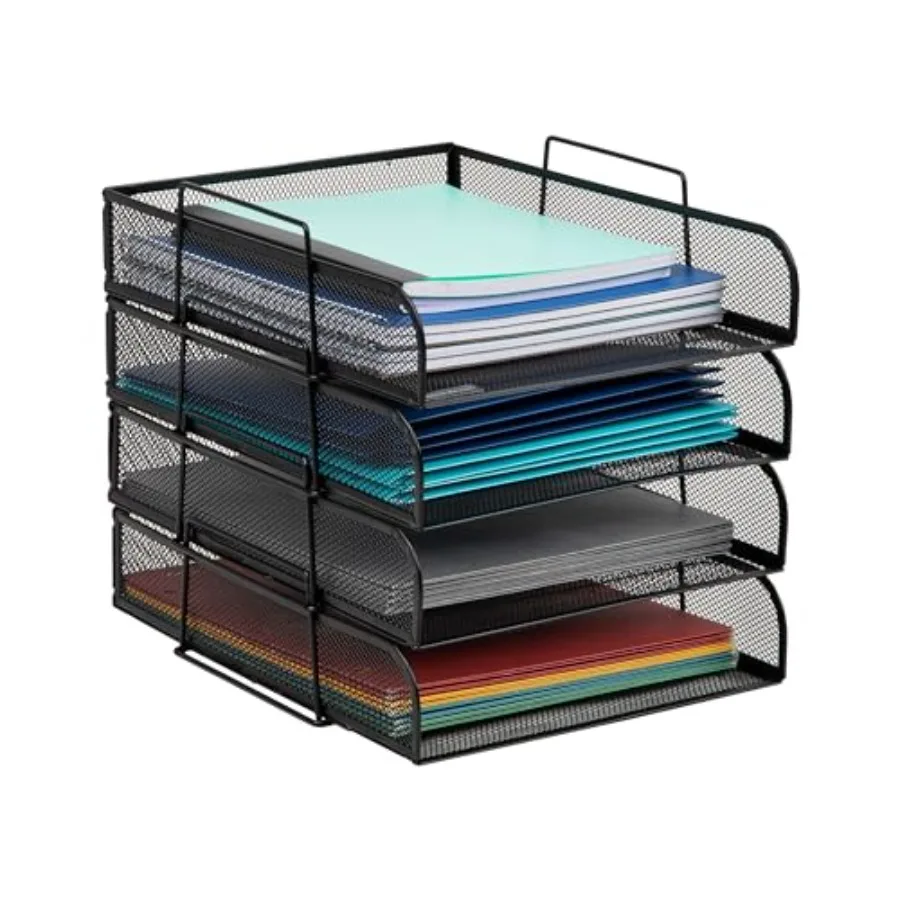 Stackable Paper Tray, Desktop Organizer, File Storage, Office, Metal Mesh, 10.5" L x 13.5" W x 11.25" H, 4 Pcs., Black
Stackable Paper Tray, Desktop Organizer, File Storage, Office, Metal Mesh, 10.5" L x 13.5" W x 11.25" H, 4 Pcs., Black