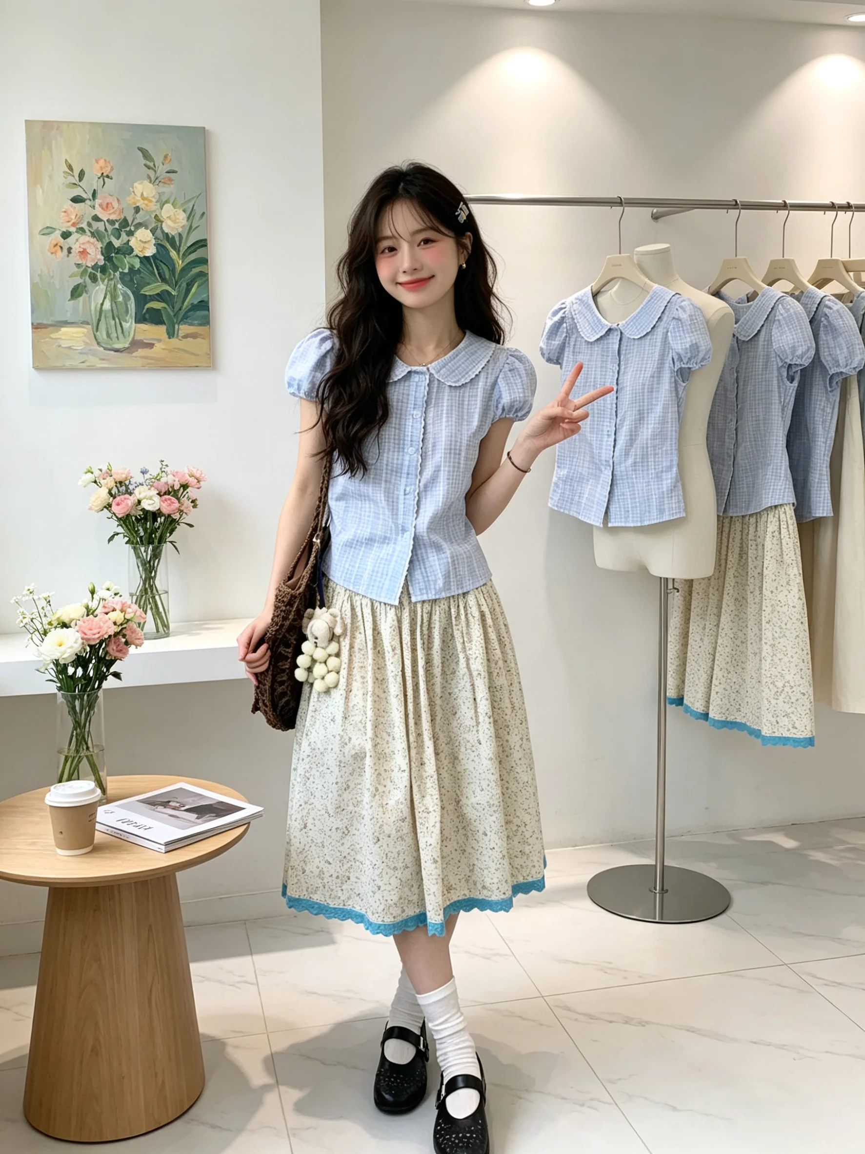 Sweet Style Bubble Sleeve Doll Collar Shirt And Floral Skirt Set Women's Summer Outfit Breathable Polyester Casual Wear
Sweet Style Bubble Sleeve Doll Collar Shirt And Floral Skirt Set Women's Summer Outfit Breathable Polyester Casual Wear