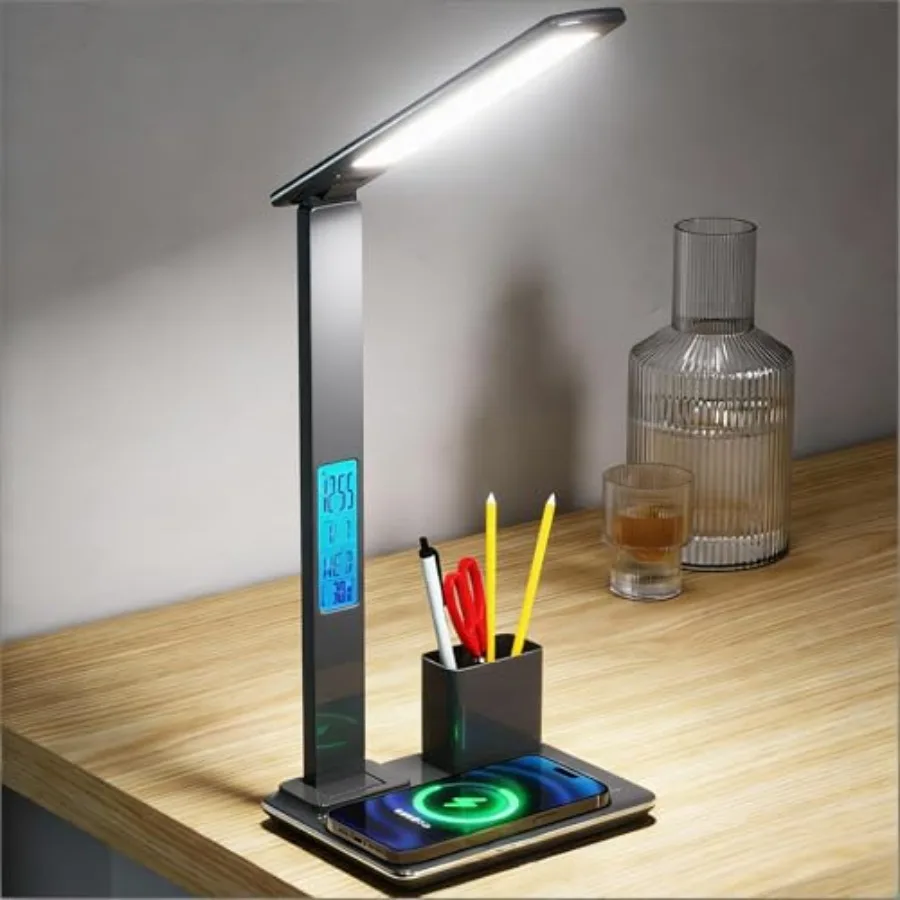 3-in-1 Wireless Charging Desk Lamp with Digital Clock, 15W Fast Charging, Adjustable Color Temperature, Alarm, Temperature Disp
3-in-1 Wireless Charging Desk Lamp with Digital Clock, 15W Fast Charging, Adjustable Color Temperature, Alarm, Temperature Disp