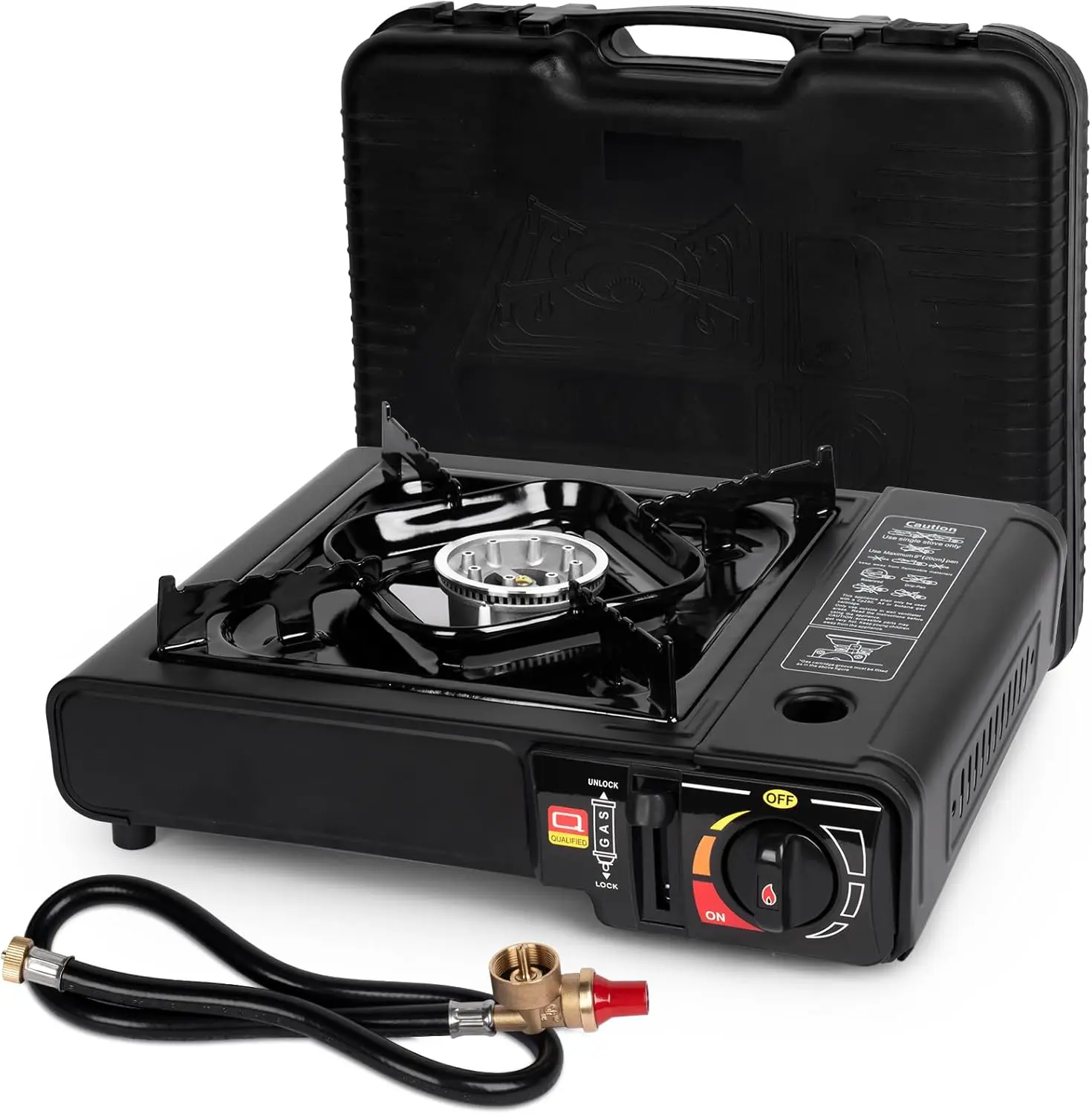 Dual Fuel Stove Portable Camping Stove with Butane & Propane Compatibility, 7800 BTUs, Adapter Hose and Carrying Case Included
Dual Fuel Stove Portable Camping Stove with Butane & Propane Compatibility, 7800 BTUs, Adapter Hose and Carrying Case Included
