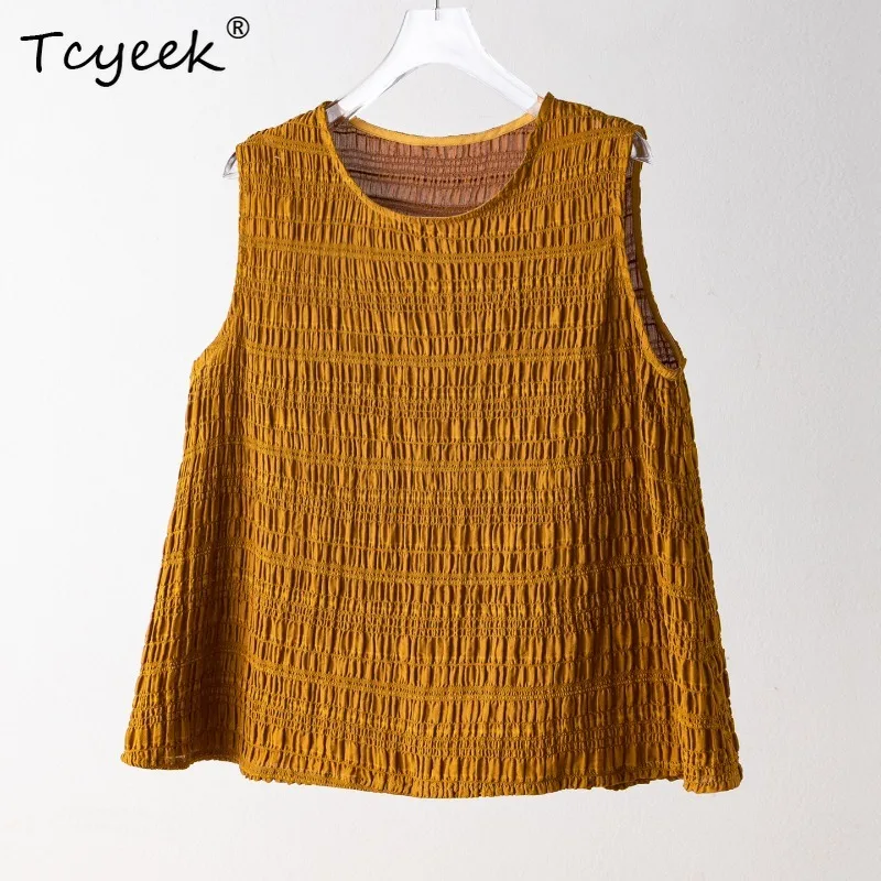 Tcyeek 93% Real Mulberry Silk Tanks Top 2026 Summer Golden Yellow Breathable Pleated Design Tops Clothes for Woman Tops De Mujer
Tcyeek 93% Real Mulberry Silk Tanks Top 2026 Summer Golden Yellow Breathable Pleated Design Tops Clothes for Woman Tops De Mujer