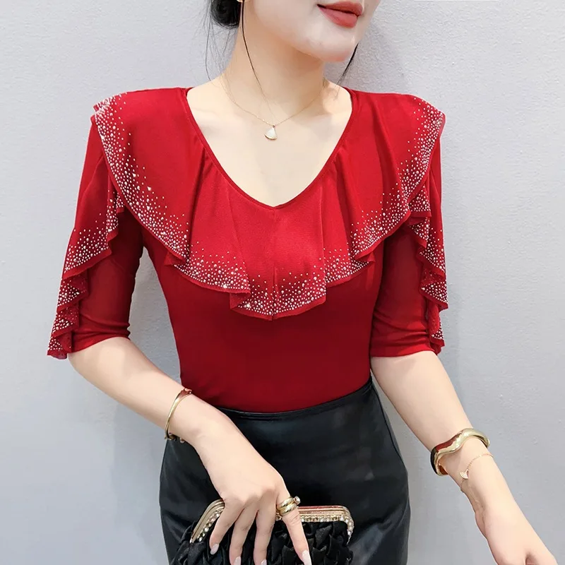 2026 Summer New Mesh Fashion V-neck Top Ruffles Short Sleeve Women's Latin Dance Training Shirt
2026 Summer New Mesh Fashion V-neck Top Ruffles Short Sleeve Women's Latin Dance Training Shirt