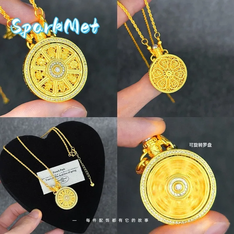Sparkmet Barui 9999 24K Real Gold Zircon Necklace Heavy Industry Double Fish Hook Rotating Micro Inlay Eight Treasure Compass Ne
Sparkmet Barui 9999 24K Real Gold Zircon Necklace Heavy Industry Double Fish Hook Rotating Micro Inlay Eight Treasure Compass Ne