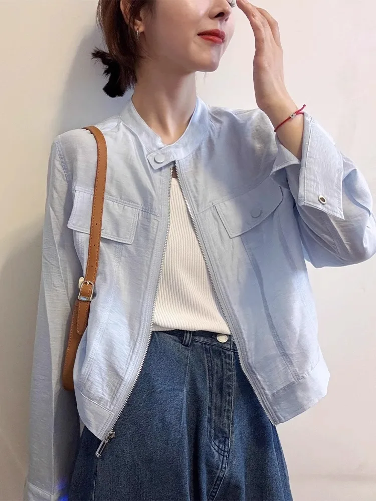 Тонкая однослойная летняя солнцезащитная куртка для похудения, женская повседневная универсальная верхняя одежда с воротником-стойкой, весна-лето
Тонкая однослойная летняя солнцезащитная куртка для похудения, женская повседневная универсальная верхняя одежда с воротником-стойкой, весна-лето