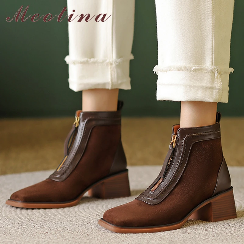 Meotina Women Genuine Leather Ankle Boots Square Toe Thick High Heel Zipper Ladies Fashion Short Boot Winter Autumn Shoes Brown
Meotina Women Genuine Leather Ankle Boots Square Toe Thick High Heel Zipper Ladies Fashion Short Boot Winter Autumn Shoes Brown