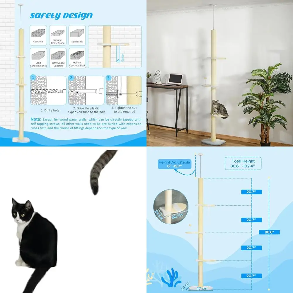 4-уровневая регулируемая кошачья стойка: высота 87-103 см, с мягкими платформами, сизалевыми стойками, игрушечным мячиком - желтая
4-уровневая регулируемая кошачья стойка: высота 87-103 см, с мягкими платформами, сизалевыми стойками, игрушечным мячиком - желтая