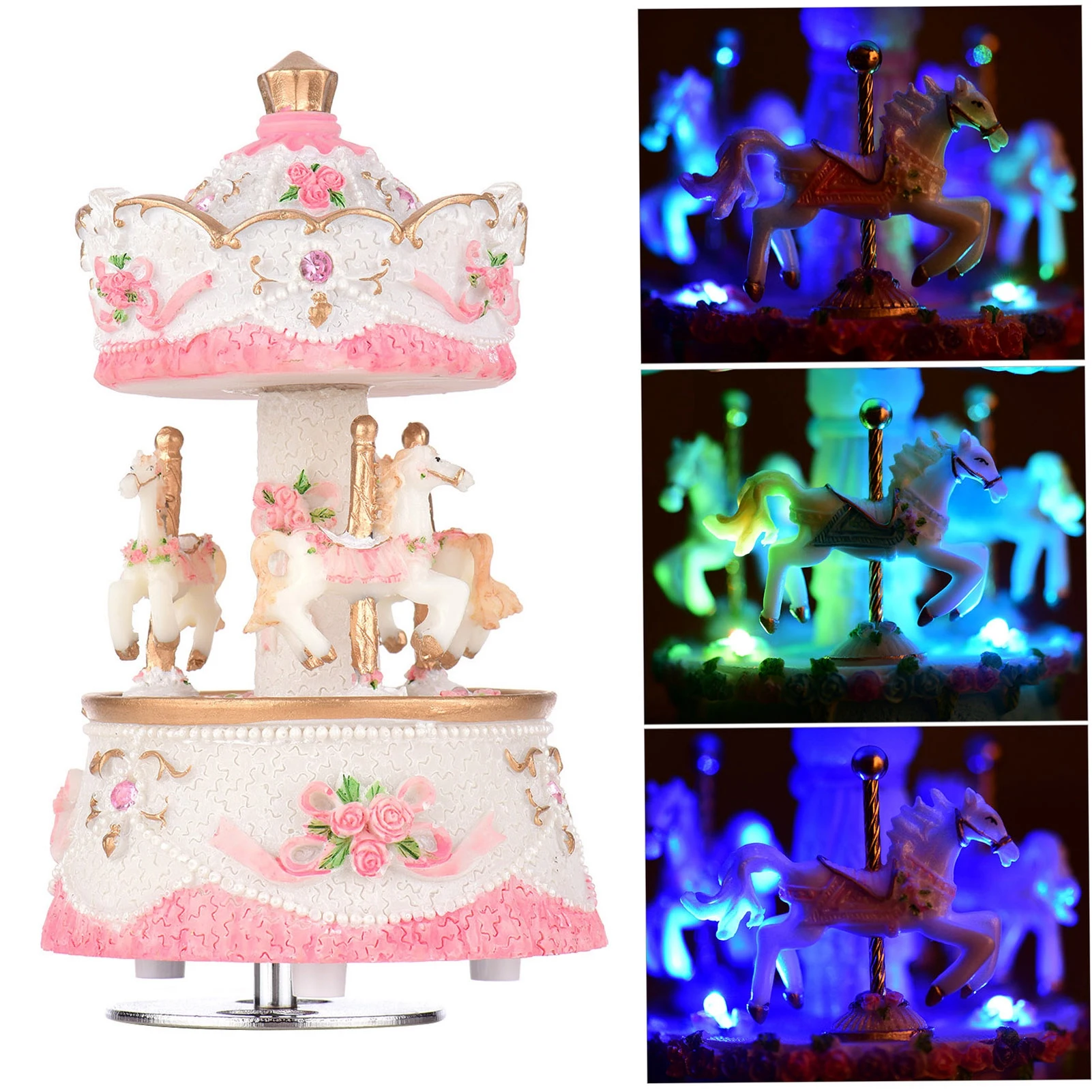 Music Box Luxury Windup 3-horse Carousel Music Box Artware/Gift Melody Castle in the Sky Music Box Pink/Purple/Blue/Gold Shade
Music Box Luxury Windup 3-horse Carousel Music Box Artware/Gift Melody Castle in the Sky Music Box Pink/Purple/Blue/Gold Shade