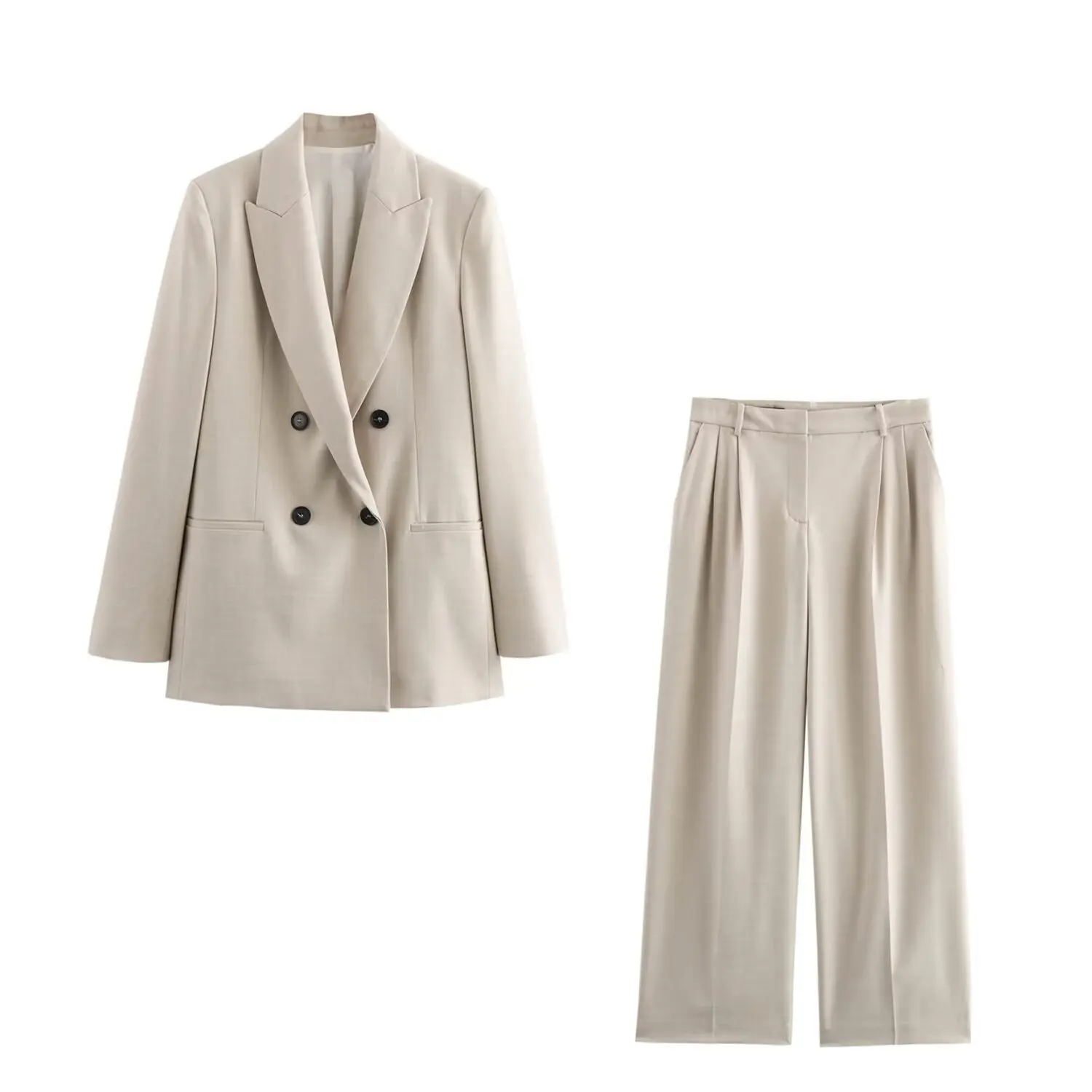 Double Breasted Blazer And Long Trouser Two Piece Set Solid Color Beige Lapel Suit Jacket Pant Sets 2025 New Spring Outfits
Double Breasted Blazer And Long Trouser Two Piece Set Solid Color Beige Lapel Suit Jacket Pant Sets 2025 New Spring Outfits