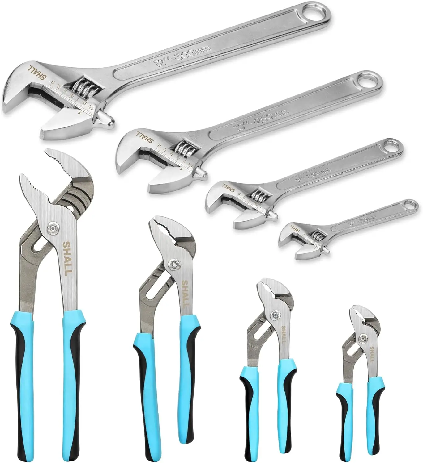 8-Piece Adjustable Wrench & Water Pump Pliers Set, 12/10/8/6 Inch, Forged Steel for Plumbing, Auto Home Repair
8-Piece Adjustable Wrench & Water Pump Pliers Set, 12/10/8/6 Inch, Forged Steel for Plumbing, Auto Home Repair