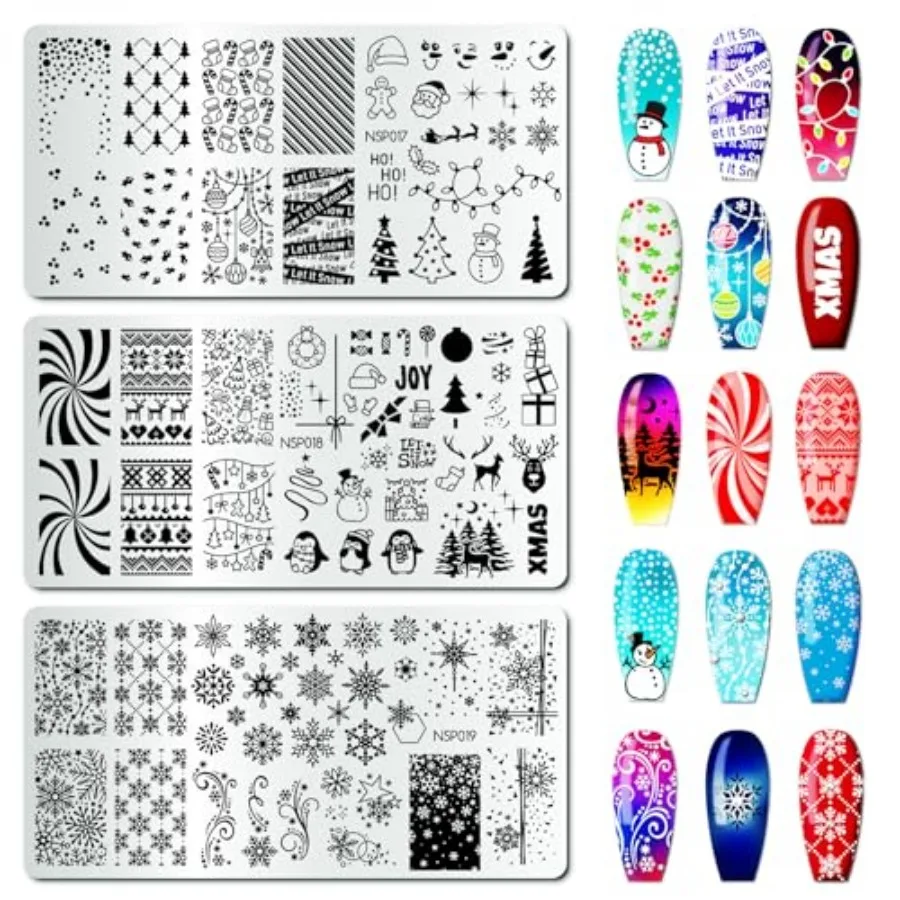 Nail Art Stamping Plates of 3 - Snowflakes Snowman Reindeer Baubles Holly Leaves Penguins Stainless Steel Manicure Art Tools fo
Nail Art Stamping Plates of 3 - Snowflakes Snowman Reindeer Baubles Holly Leaves Penguins Stainless Steel Manicure Art Tools fo